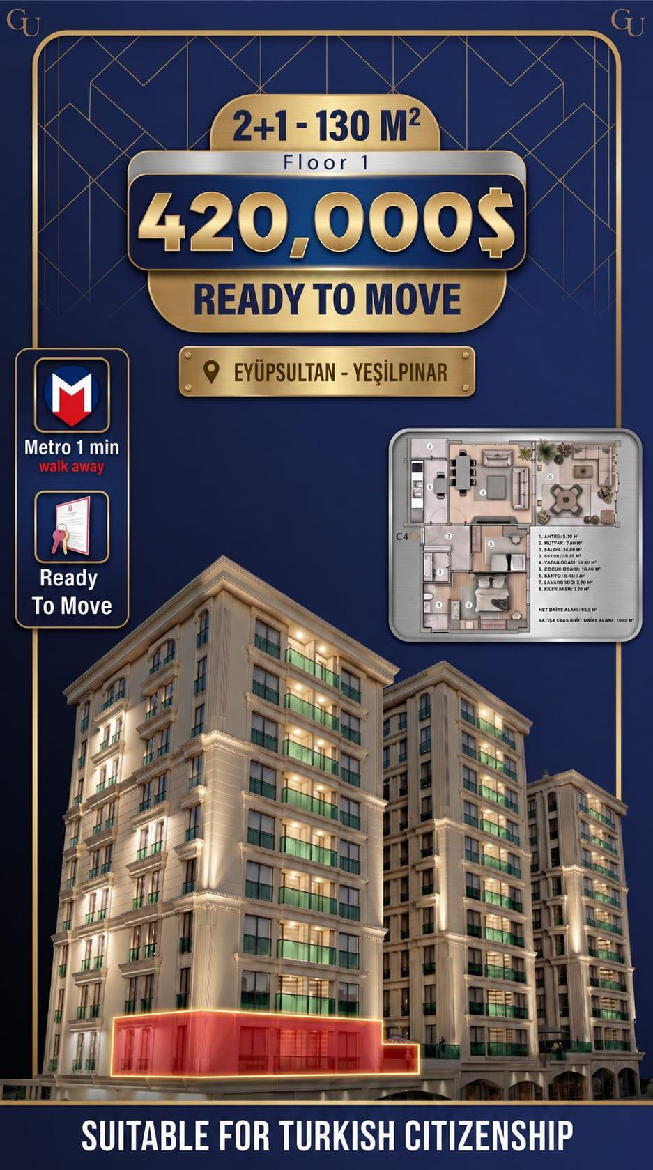 2+1 Apartment Near the Metro — Eyüpsultan